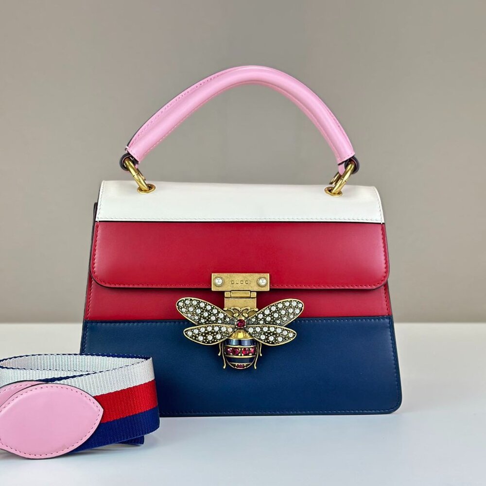Gucci Tri-Color Leather Queen Bees Shoulder Bag